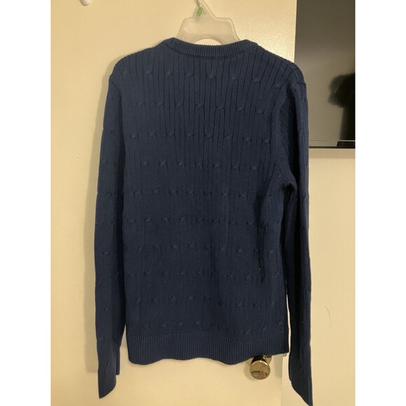 Express Men's Cable Knit Sweater Navy Blue Pullover Crewneck Size S Soft Warm - Picture 3 of 7